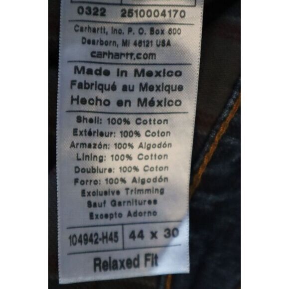 Carhartt BD4942-M Men's Sz 44x30 Blue Relaxed Fit Flannel Lined 5-Pocket Jeans - Picture 4 of 11